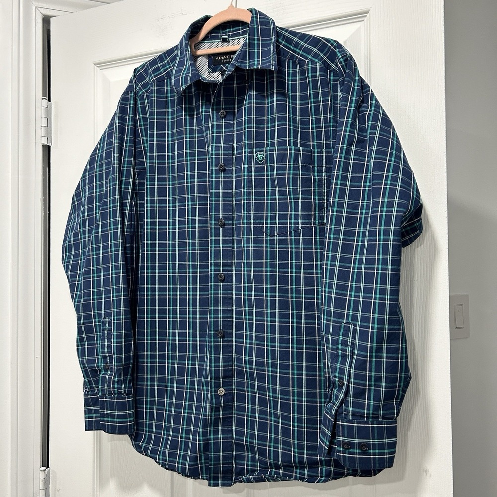 Ariat Pro Series Men's Size Medium Plaid Long Sleeve Vented Shirt Western Rodeo - Picture 2 of 8